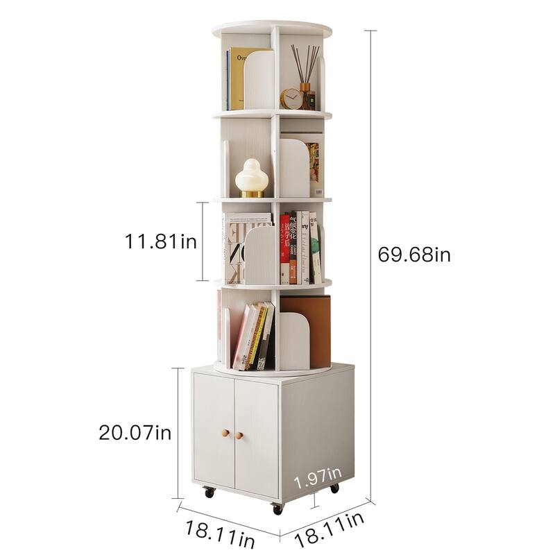 360° Rotating 5-Tier Bookshelf - Compact Corner Design with Storage Drawer for Bedroom/Living Room‌