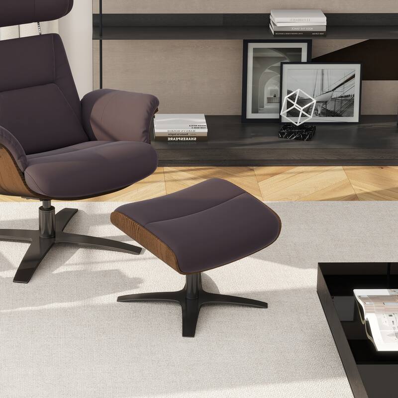 Jovan 20.5" Mid-Century Modern Genuine Leather Footstool Ottoman