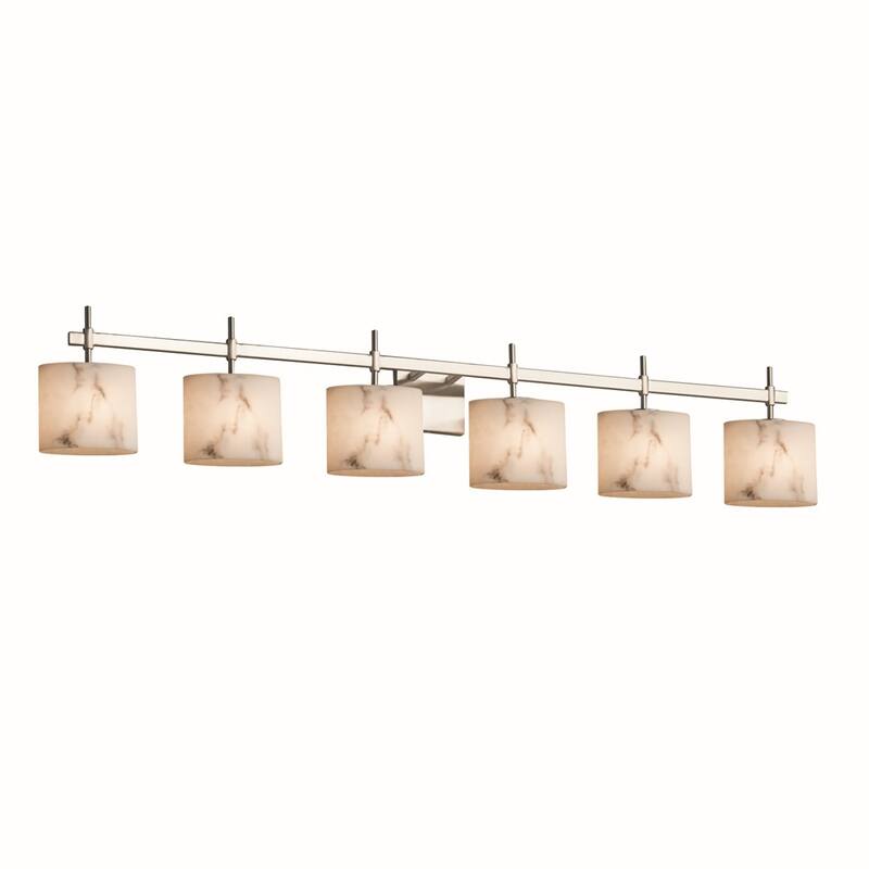 Justice Design LumenAria Union 6-Light Brushed Nickel Bath Bar, Faux Alabaster Oval Shade
