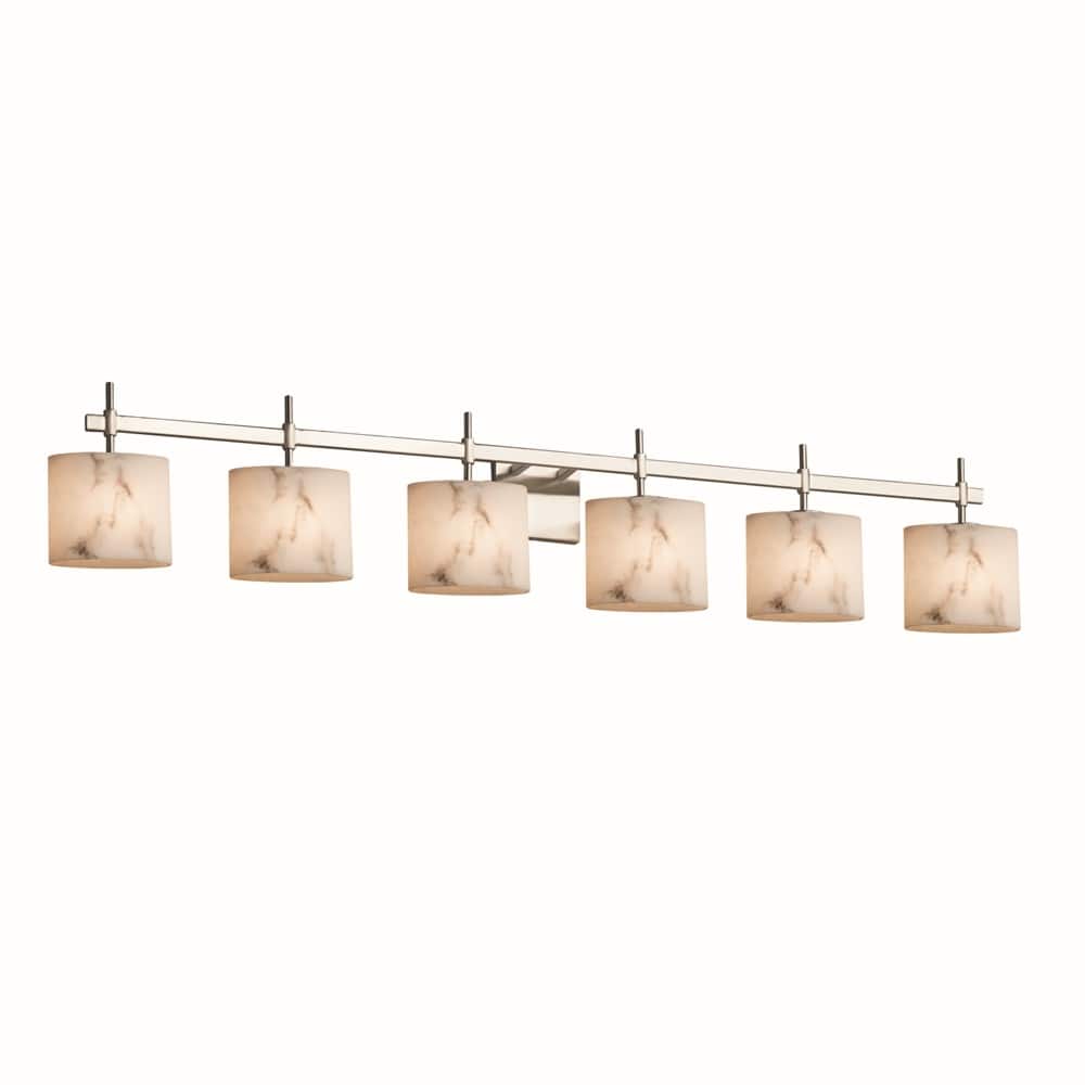 Justice Design LumenAria Union 6-Light Brushed Nickel Bath Bar, Faux Alabaster Oval Shade