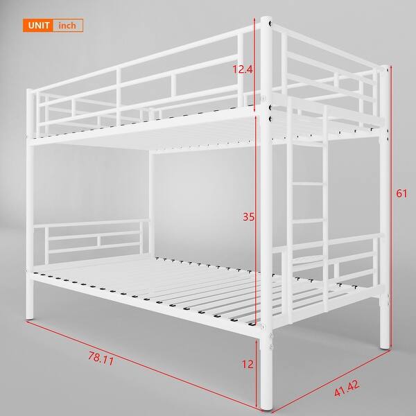 Space-Saving Twin Over Twin Metal Bunk Bed with Removable Ladder, Safe Guardrails