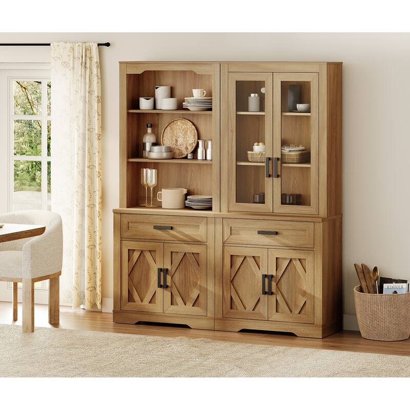 5 Tier Bookcase with Barn Door,73.3" Tall Open Storage Bookshelf