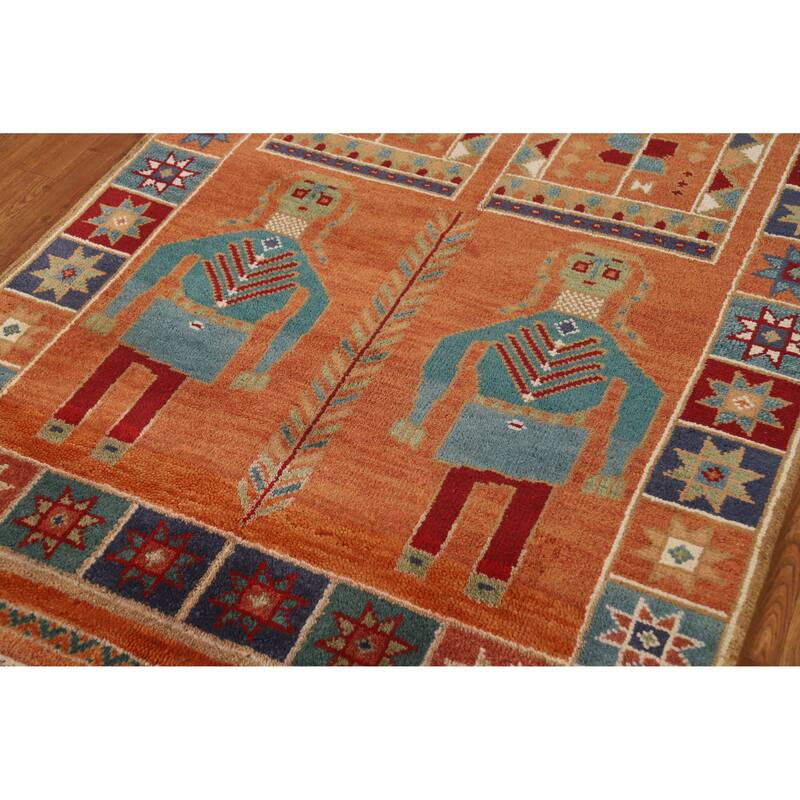 Hand Knotted Oriental 100% Wool Carpet Traditional Tribal Oranges & Rust Heriz (serapi) Runner Rug - 10' 3'' X 4' 0''