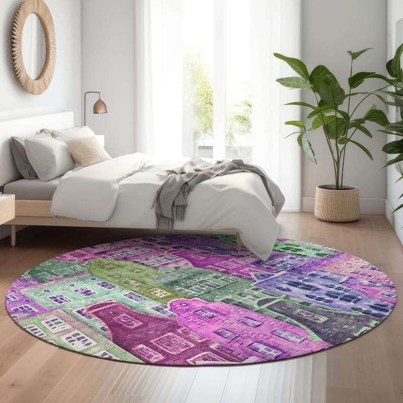 Premium Washable Super Soft Modern Citylife Mayfield Rug - Purple - 8' x 8' - Round