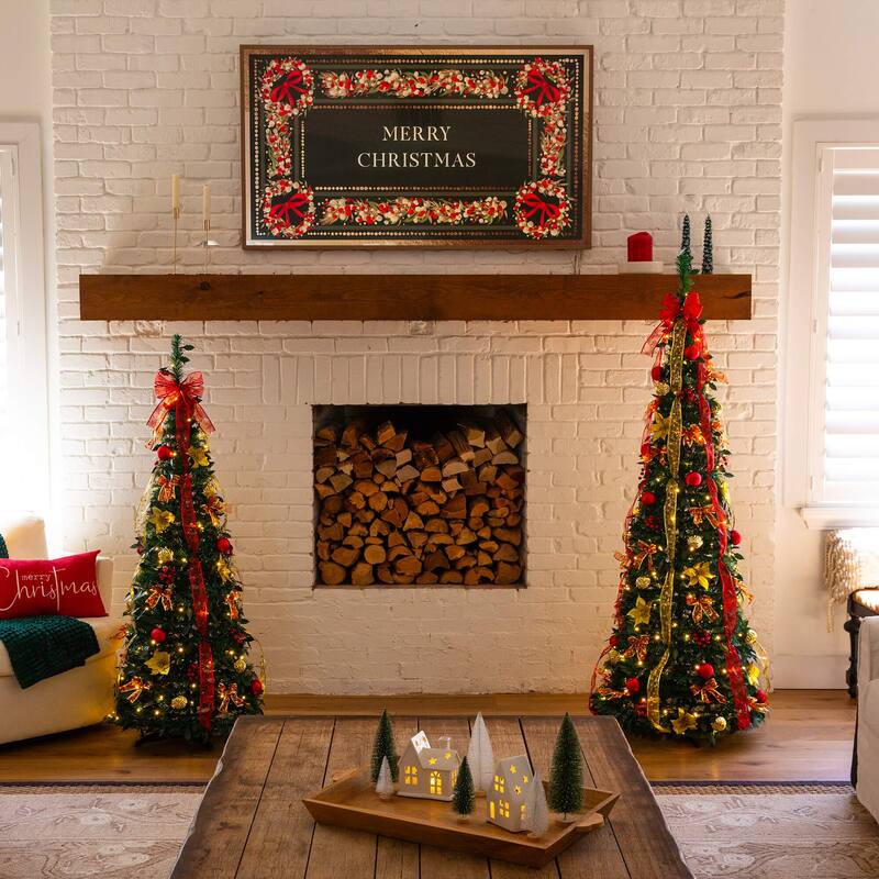 5-ft Pre-Lit Pop up Christmas Tree with Red & Gold Ornaments