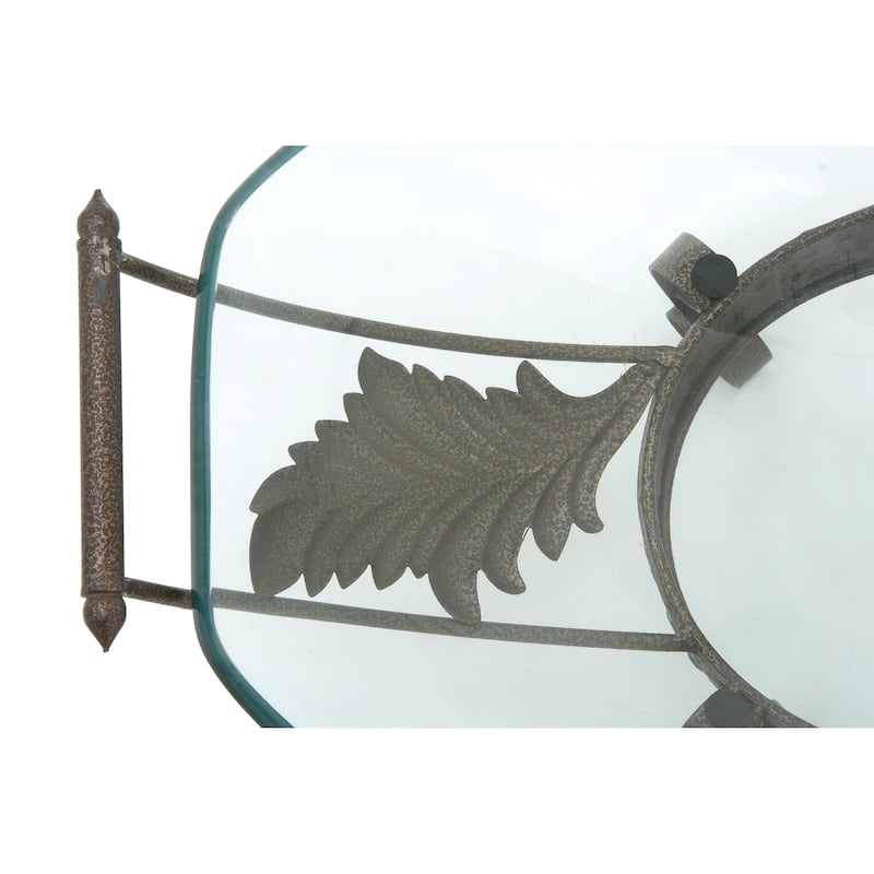 Tempered Glass Kitchen Serving Bowl with Brown Metal Scroll Base - Clear - Roche River Decor