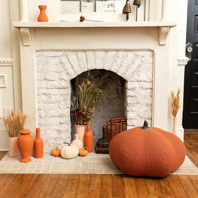Pumpkin Fall Harvest Textured Pouf Ottoman - 24" - Orange