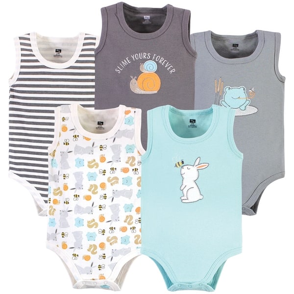 slide 1 of 1, Hudson Baby Unisex Baby Cotton Sleeveless Bodysuits, Bunny And Bee 0-3 Months - Bunny And Bee