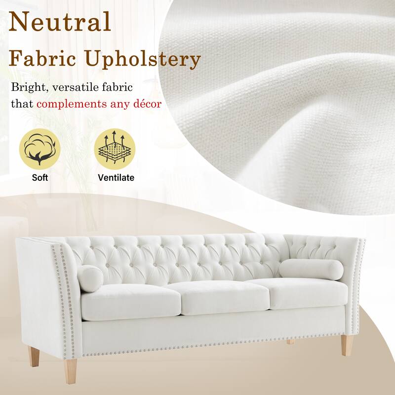 Modern Tufted Back Sofa Couch with Flared Arms, Classical Nailhead Trim Loveseat, Upholstered Living Room Sofa with Pillows
