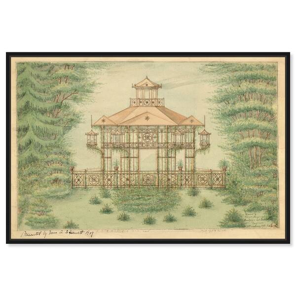 Oliver Gal 'Garden Pavillion' Floral and Botanical Green Wall Art