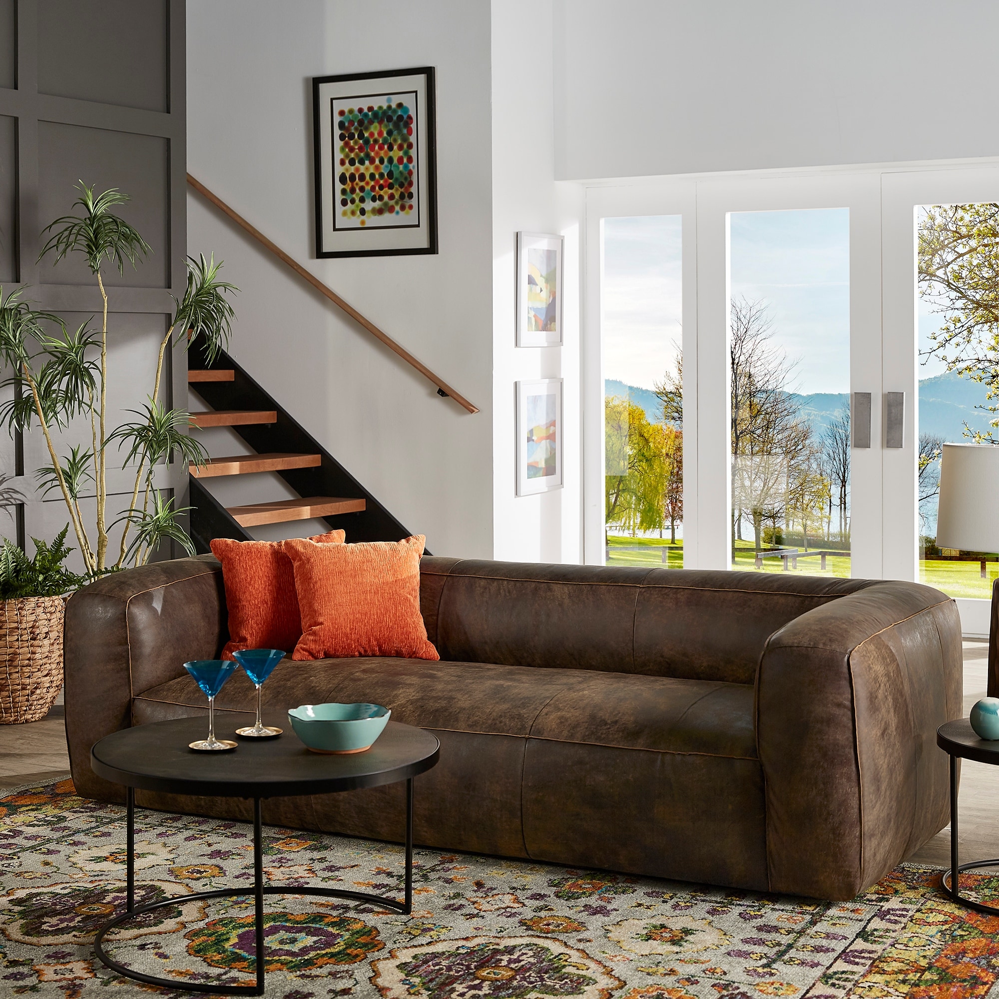 Divya Dark Mahogany Outback Oxford Leather Sofa by iNSPIRE Q Modern On Sale Bed Bath Beyond 28963912