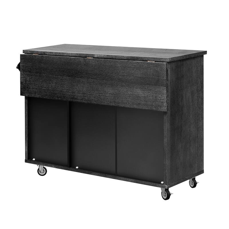 51.2"W 3D Wave Stripes Ash Veneer (Not Cheap Paper) Kitchen Island with Drop Leaf, Farmhouse Kitchen Island on Wheels