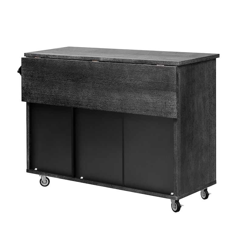 51.2"W 3D Wave Stripes Kitchen Island with Storage, Drop Leaf, Farmhouse Kitchen Island on Wheels Rolling Kitchen Cart
