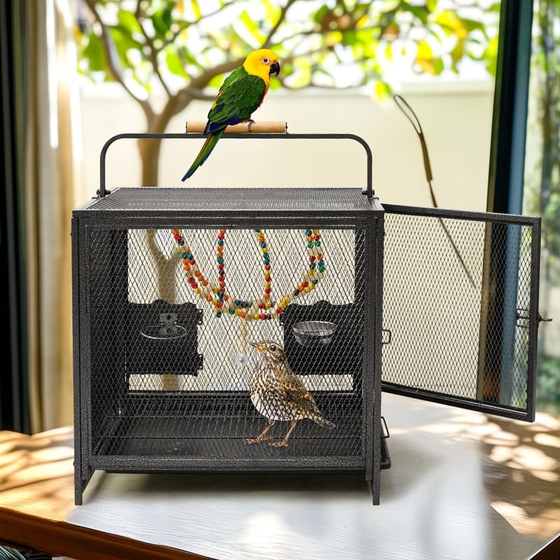 Wrought Iron Bird Travel Carrier Cage for Parrots Conures Lovebird Cockatiel Parakeets