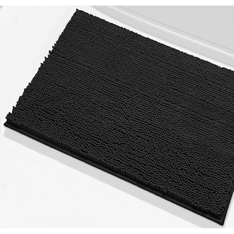 23"x15" - Large Black Soft Cozy Plush Chenille Bath Mat Bathroom Rug