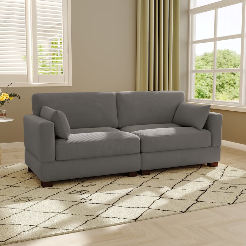 Modern Corduroy Modular Couch Sectional Sofa With Pillows - Light Grey-Loveseat Sofa - Symmetrical