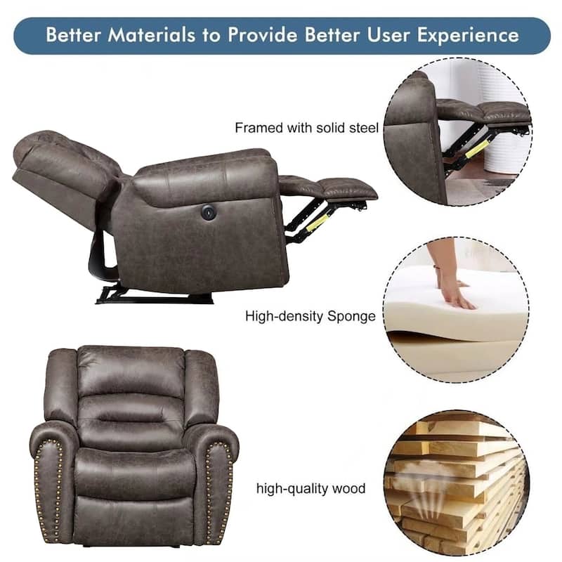 Ebello Classic Single Sofa Home Theater Recliner Seating With USB Port