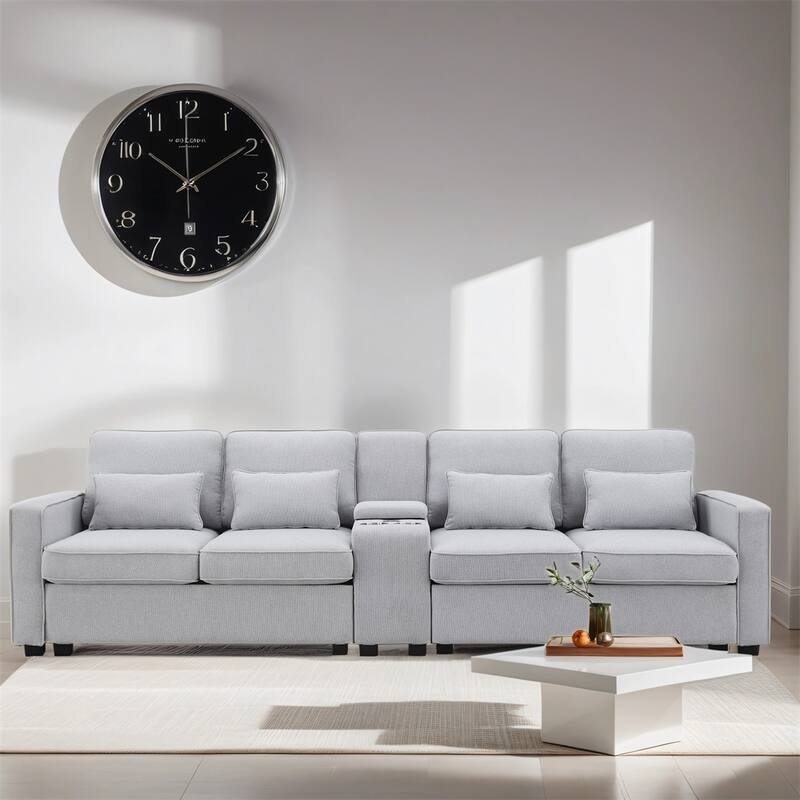 Modern Linen Fabric Sofa with 2 USB Ports Wired or Wirelessly Charged