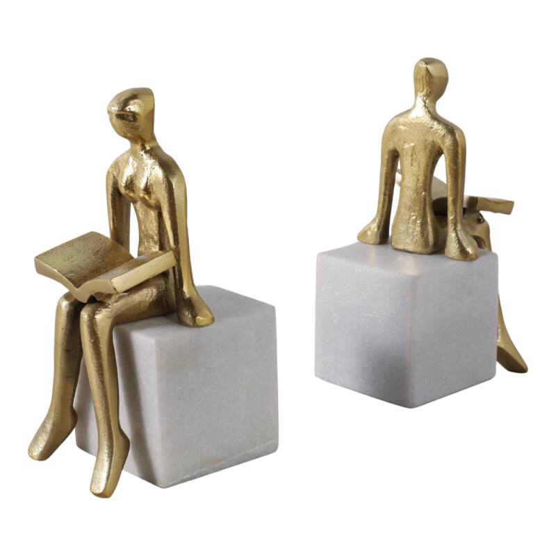 Metal Decorative Bookends Modern Seated Figurine (Set of 2) - 8" White - 7.5"