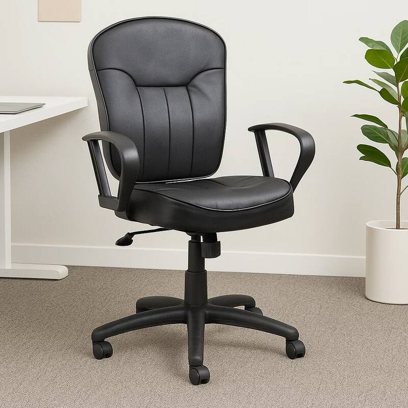 Sera Executive Office Task Chair, Loop Arms, Mid Back Black LeatherPlus
