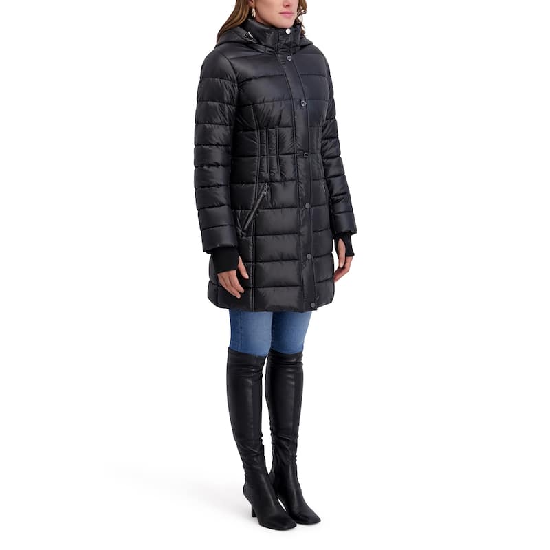 Kensie Quilted Hood Mid-Length Puffer Jacket