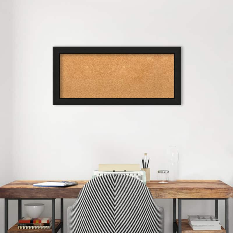 Midnight Black Narrow Wood Framed Natural Corkboard Bulletin Board