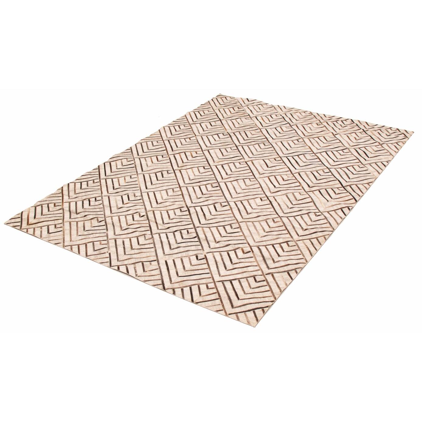 ECARPETGALLERY Handmade Cowhide Patchwork Khaki Hemp, Jute,Leather Rug