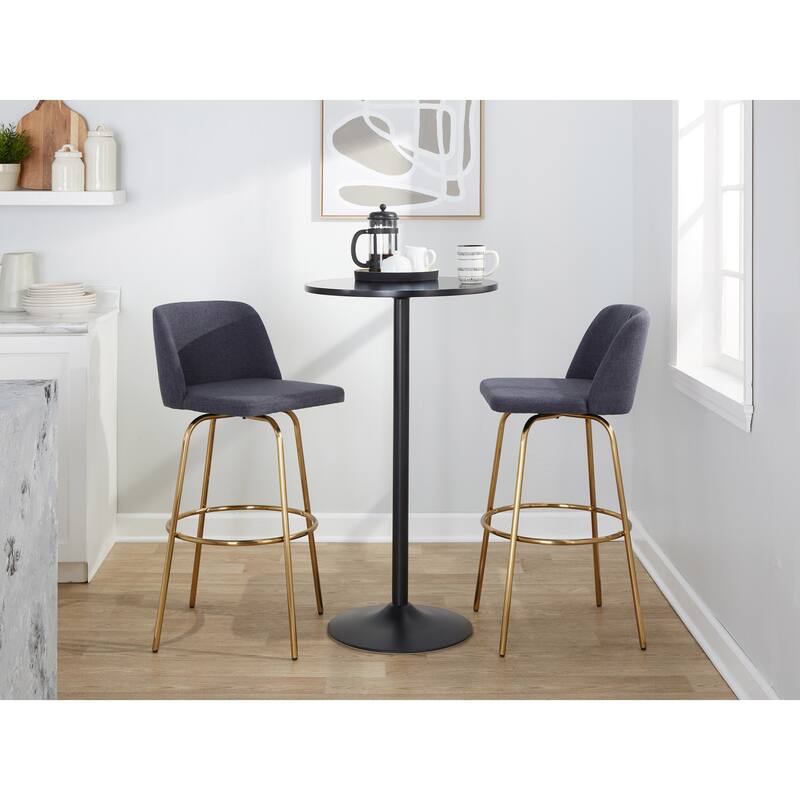 Silver Orchid Vallberga 30" Fixed-Height Bar Stool with Metal Base & Round Gold Footrest (Set of 2)