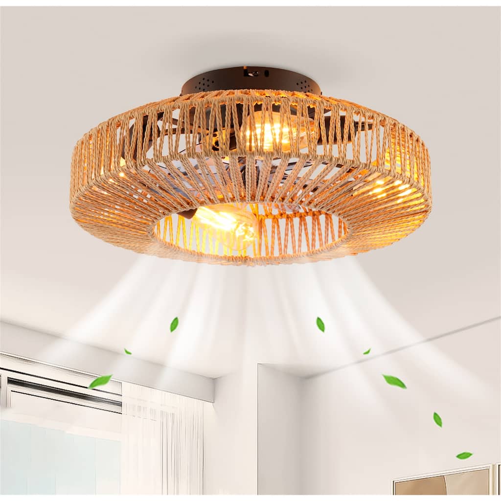 20" Rope Caged Ceiling Fans with Remote