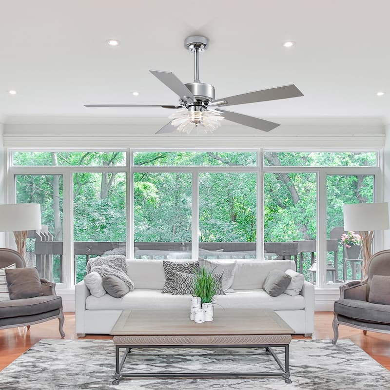 52" Chrome Reversible 5-Blade Modern LED Ceiling Fan with Light and Remote