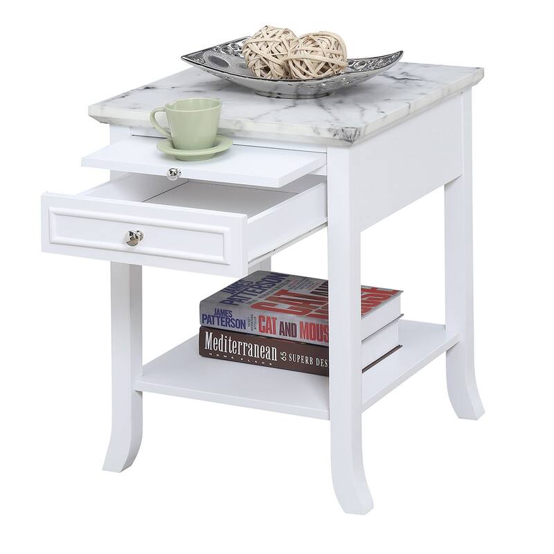 Compact End Table with Drawer, Faux Marble Top and Slide Shelf, Stylish and Functional Accent Table for Modern Living Room - 18