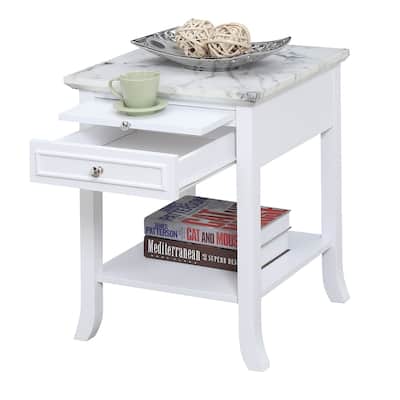 Compact End Table with Drawer, Faux Marble Top and Slide Shelf, Stylish and Functional Accent Table for Modern Living Room - 18