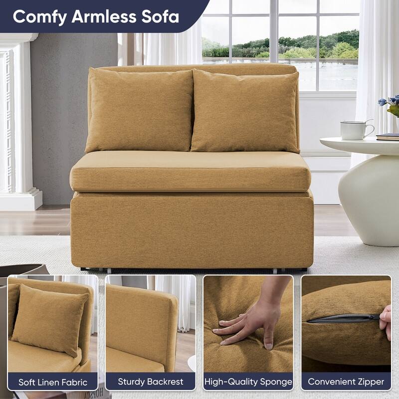 Mixoy Full Size Queen Size Sofa Bed,2 in 1 Convertible Linen 1-Seater/Loveseat Sleeper Sofa Couch with Cushions