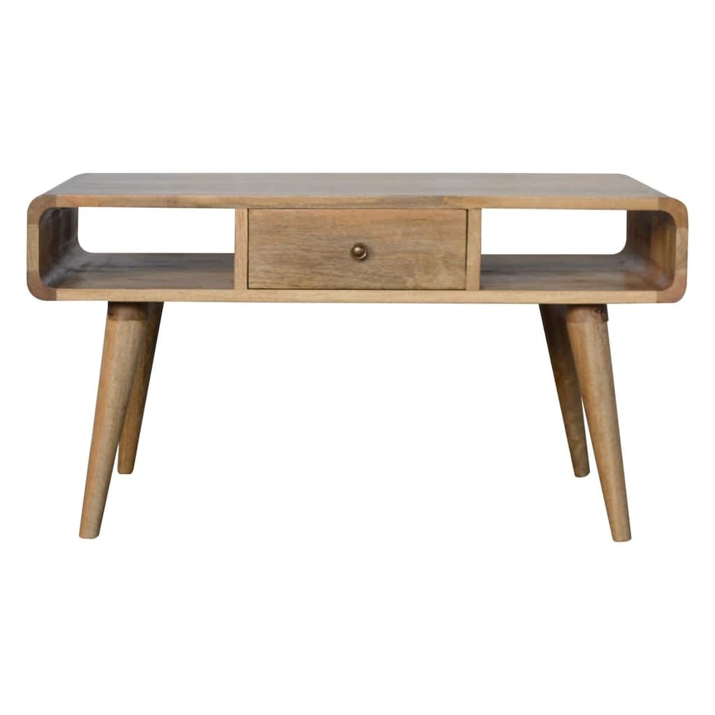 Mid-Century Modern Wood Curved Console Table With Strong Legs