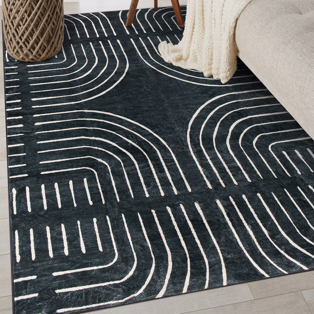 World Rug Gallery Bohemian Lines Washable Non-Slip Area Rug Perfect for Living Room, Entryway, or Bedroom