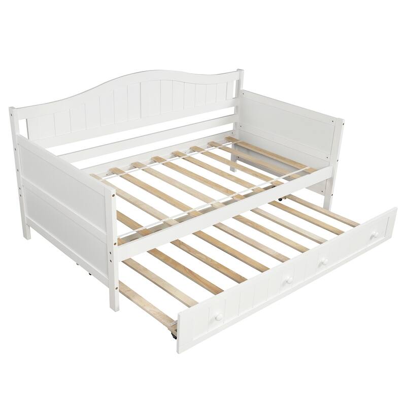Twin Sofa Bed Wood Slat Support Daybed Classic Arched Design Sofa Bed with Trundle Bed No Box Spring Needed Daybed Frame - White