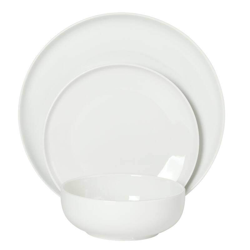 Gibson Home Havenstone 12-Piece Porcelain Dinnerware Set - Plates & Bowls, Classic White Everyday Dish Set