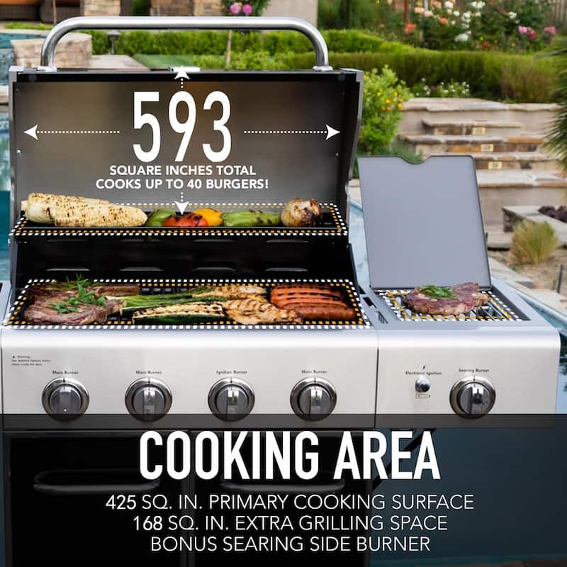 Kenmore 4-Burner Propane Gas Grill with Searing Side Burner in Stainless Steel/Black