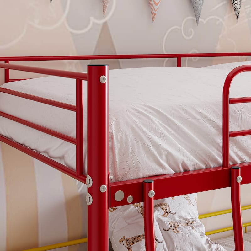 Metal Triple Bunk Bed,Twin Over Twin Bunk Bed for 3, 3 Beds with Guardrail and Ladder, Heavy Duty Triple Bed Frame for Teenagers