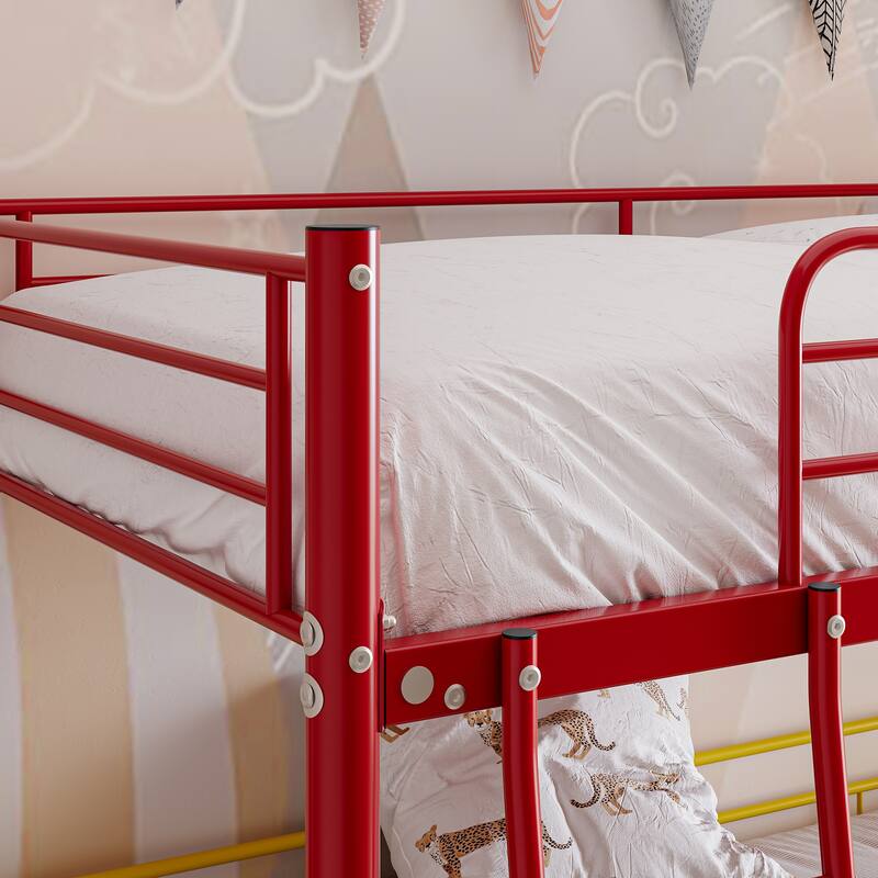 Triple Platform Beds, Twin over Twin over Twin, Heavy Duty Metal Bunk Bed Frame for 3 Kids, Detachable into 3 Separate Beds
