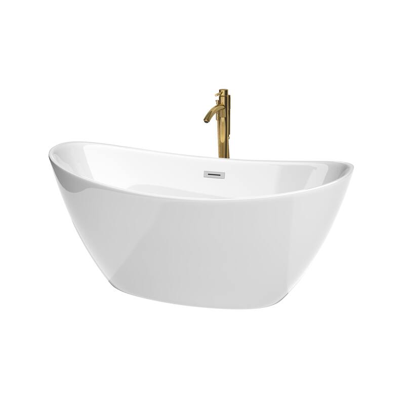 Wyndham Collection WCBTE652060-ATP Dorrit 60" Free Standing Acrylic - White / Polished Chrome Trim / Brushed Gold Faucet