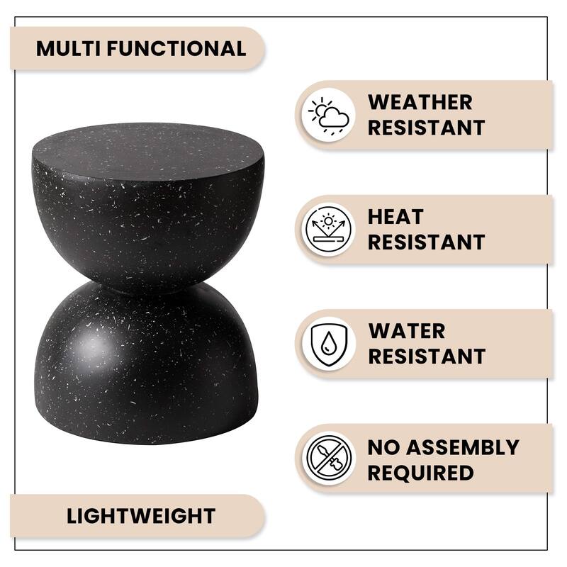 Sage 16-Inch Round Side Table in Fiberstone for Indoor and Outdoor Modern Weather Resistant End Table Hourglass Design