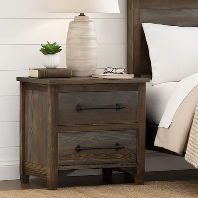 Tinaa Nightstand, 2 Drawers, Metal Handles, Brown Pine Wood, 28 Inch