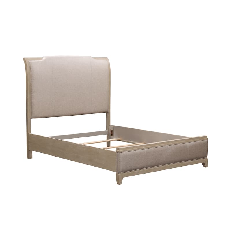 Belmar Washed Taupe & Silver Champagne Queen Upholstered Bed