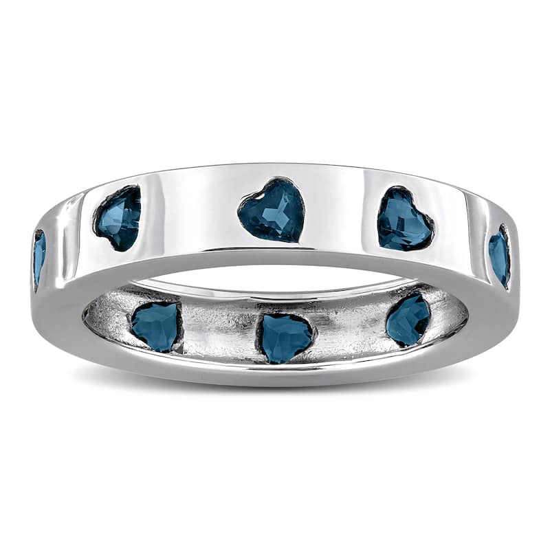 Miadora 2ct TGW London Blue Topaz Heart Eternity Ring in Sterling Silver