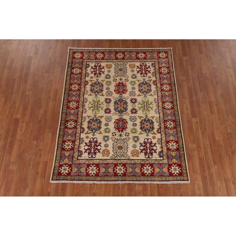 Kazak Floral Oriental Area Rug Hand-Knotted Bedroom Wool Carpet - 5'1" x 6'5"