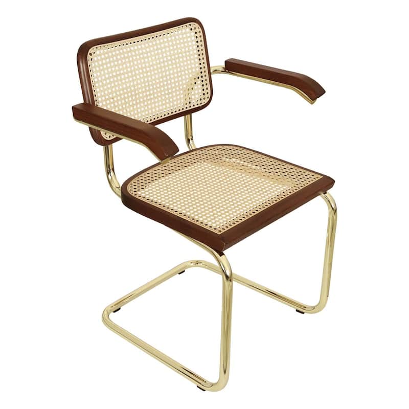Breuer Chair Company Marcel Breuer Cesca Cane Cantilever Armchair Arm Chair w/ Brass Steel Frame (Various Wood & Cane Colors)