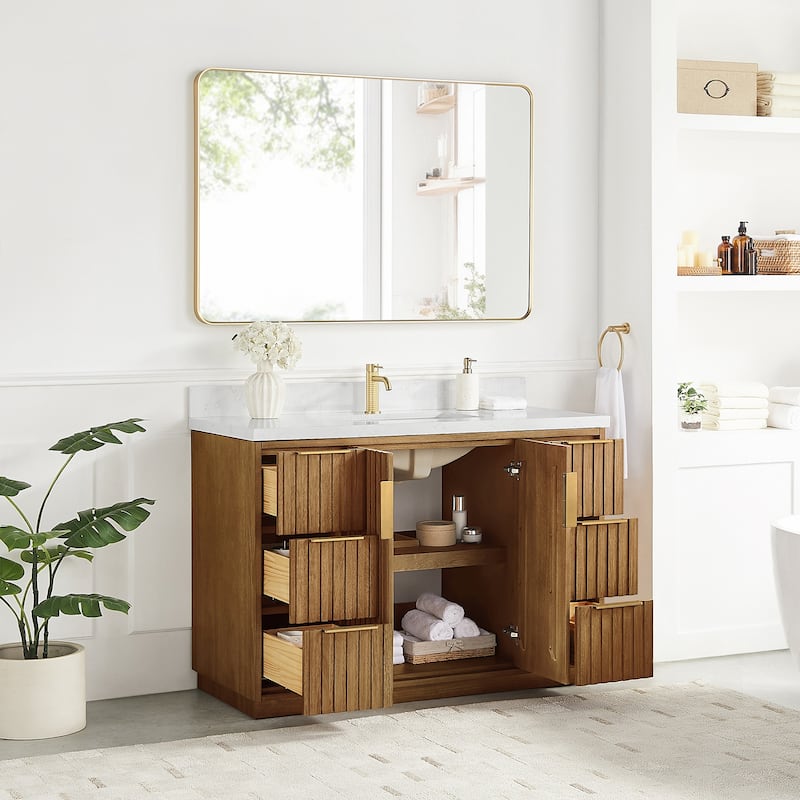 Bangkok Bath Vanity with White Grain Stone Top, no Mirror