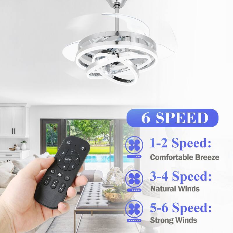 Bella Depot 42" Modern Retractable DIY Shape Ceiling Fan with Remote, 6-Speed Reversible Ceiling Fan with LED Light