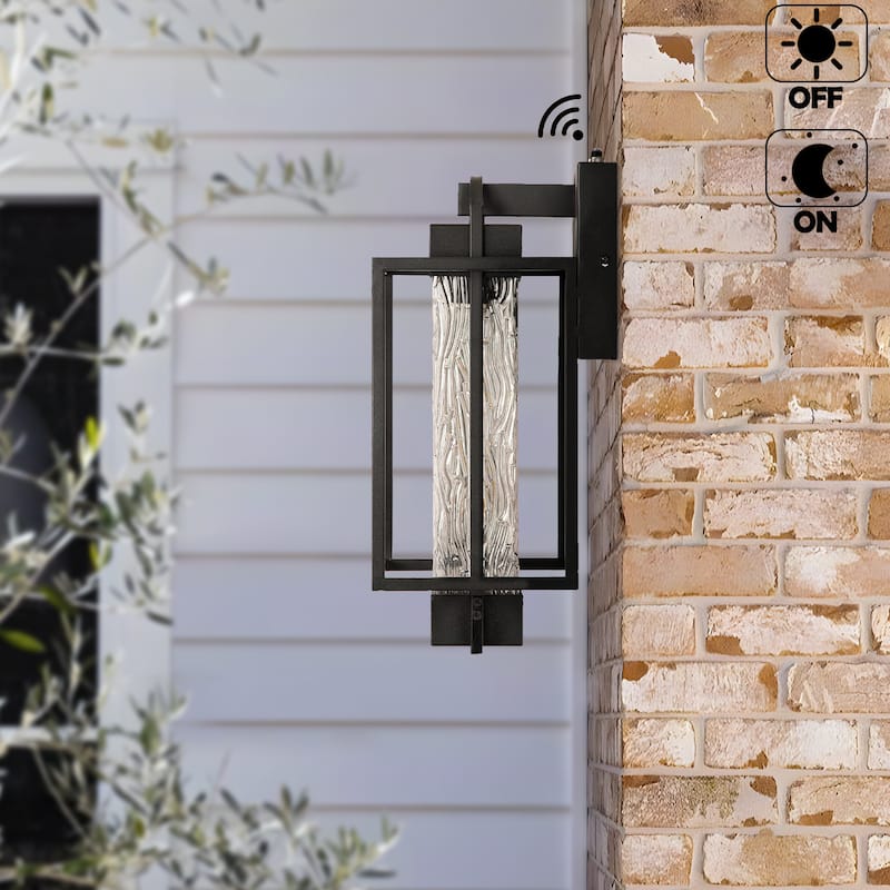 Matte Black 1-Light Glass Outdoor Wall Sconce Light Dusk to Dawn